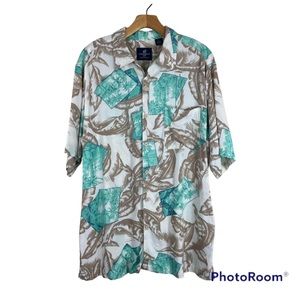 Caribbean Joe Island Supply Hawaiian Shirt Mens Sz L Unisex 100% Rayon EUC